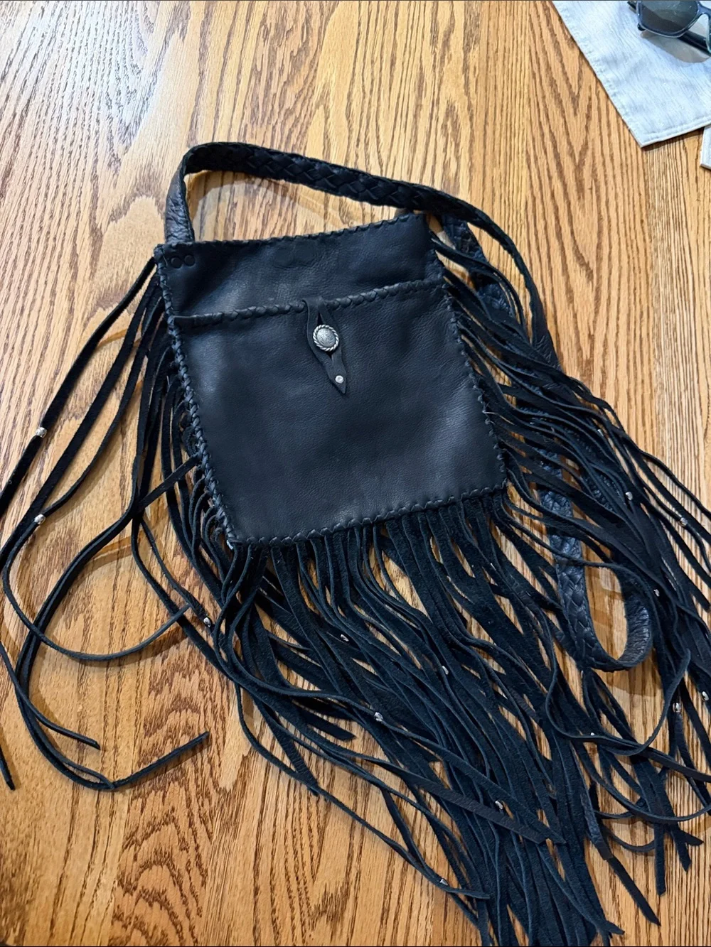 Custom- Fringed Cowhide Crossbody Bag in Black and White